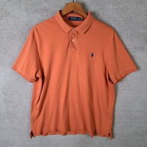 Polo Ralph Lauren Shirt Mens Large Orange‎ Short Sleeve Modern Polo Blue Pony